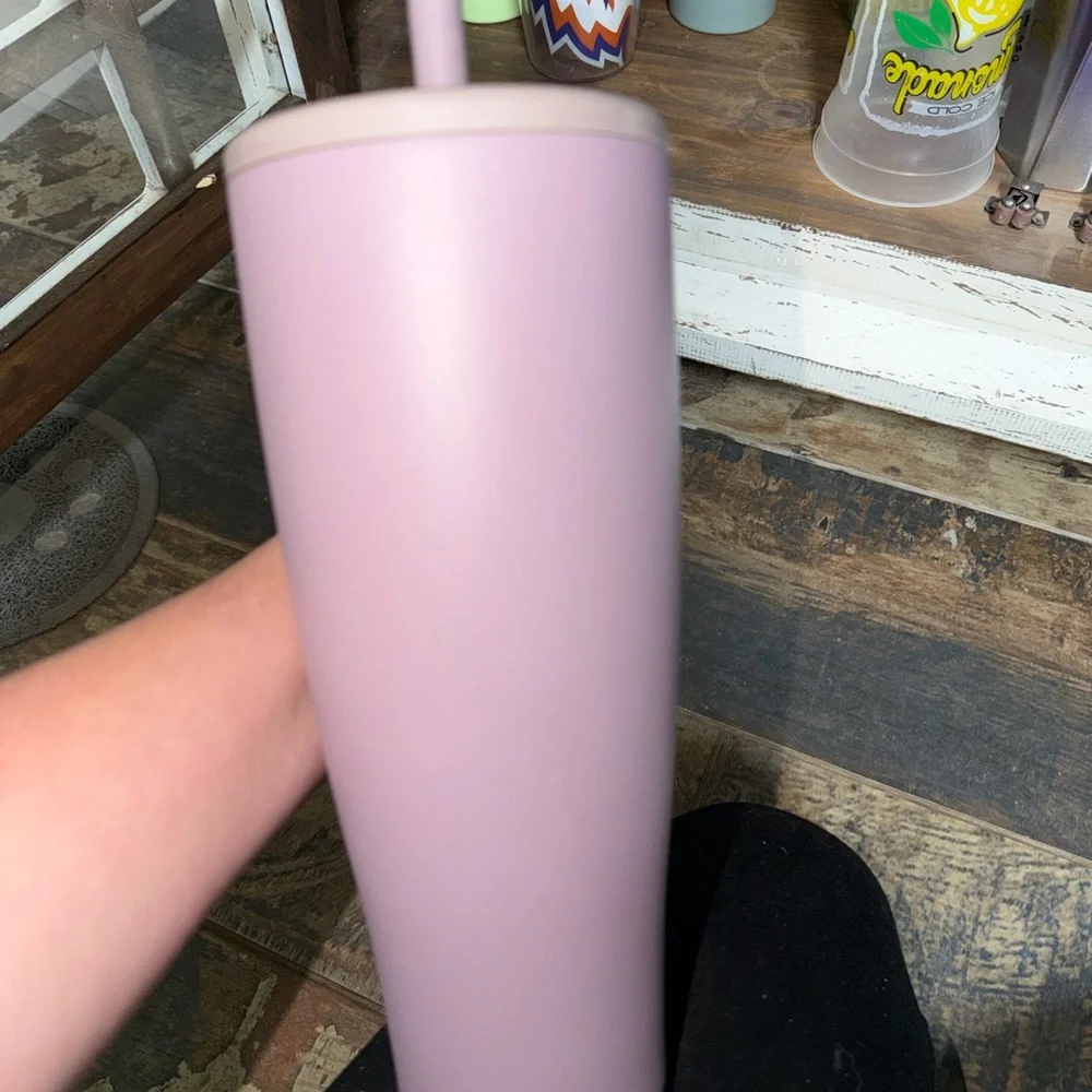 Matte Pink Travel Tumbler with Handle - Insulated Drink Cup - Picture 3 of 4
